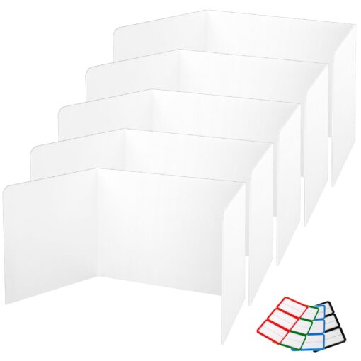 CREGEAR Poster Board, 5 Pack Classroom Privacy Shields for Student Desk - 4mm Thick Presentation Board, 13.77"x17"x13.77", Resuable Plastic Privacy Board with Extra Name Lables