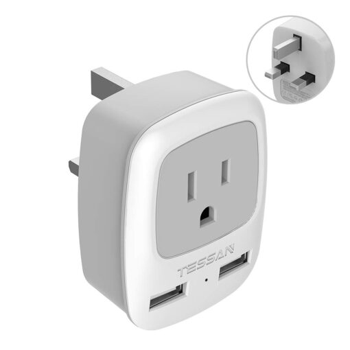 TESSAN UK Ireland Hong Kong Power Adapter, International Travel Plug with 2 USB, Type G Converter Outlet Adaptor Charger for USA to British England Scotland Irish Qatar London Type G - UK Ireland