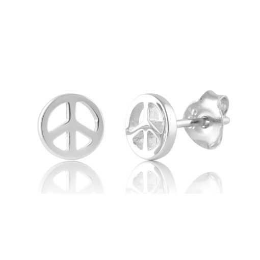 Sterling Silver Peace Sign Stud Earrings 6MM Peace