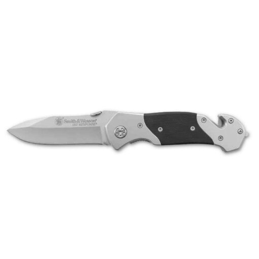 Smith & Wesson 8in High Carbon S.S. Folding Knife with 3.3in Drop Point Blade and S.S. with G-10 Inlay Handle for Outdoor, Tactical, Survival and EDC Plain Edge