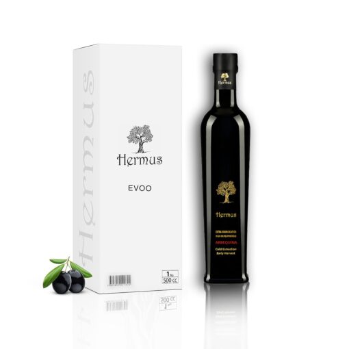 Hermus - Arbequina Organic Cold Pressed Extra Virgin Olive Oil, Polyphenol Rich, Early Harvested by Hand | EVOO from Turkey | Gold Medal Awarded | Glass Bottle | 16.9 fl oz, 500 ml