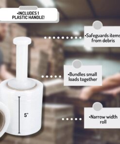 PSBM Mini Stretch Wrap with Handle, 12 Pack, 5 Inch x 1000 Feet, 50 Gauge, Clear High Performance Small Plastic Cling Film for Pallets Moving Storing 50 GA 11 51RA9cAGHfL