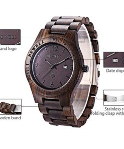 Bewell W086B Mens Wooden Watch Analog Quartz Lightweight Handmade Wood Wrist Watch ebony wood 17 51ReDa8phiL