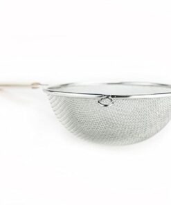 Huji 8-Inch Stainless Steel Double Mesh Food Strainer Colander - Fine Sieve Sifter with Wooden Handle for Kitchen Cooking, Pasta, Rice, Noodles, and More 1 8" 3 51Rnf7uRSzL