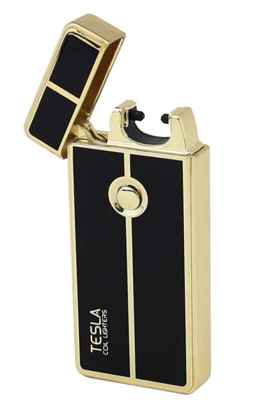 Tesla Coil Lighters™ USB Rechargeable Windproof Arc Cigarette Lighter with Charging Cable and Carrying Pouch Black/Gold