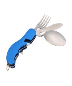 Leeko 4 in 1 Stainless Steel Portable Outdoor Pocket Knife Fork Spoon Diner Set Multi-function Tableware for Camping Hunting,Blue 6 51S0un7CzAL