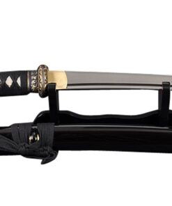 Handmade Sword - Real Functional Japanese Samurai Tanto Sword, Fully Hand Forged, 1080 Carbon Steel, Heat Tempered, Full Tang, Sharp, Brass Tsuba and Fittings, Black Scabbard, Certificate 13 51S1aq4XgtL