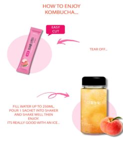 Garden Kombucha Tea, Powder 5g x 20 Sachets (100g/3.52oz) Probiotics, Prebiotics, Sugar Free, Black Tea, Healthy Drink with Bottle (FREE BOTTLE SHAKER) (Peach) Peach 31 51SDEHrzL