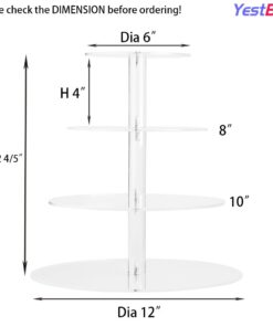 YestBuy 4 Tier Round Acrylic Cupcake Stand with Base, Premium Cupcake Holder, Acrylic Cupcake Tower Display Cady Bar Party Décor – Display for Pastry (4" Between 2 Layers) 4 Tier Round ( 4" between 2 layers) 18 51SQ6JJXnnL