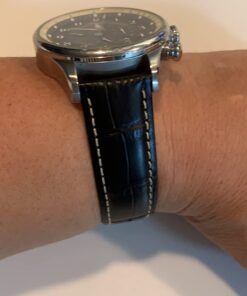 iStrap Leather Watch band -Alligator Grain Embossed Pattern Calfskin Replacement Strap-Stainless Steel Deployment Buckle with Push Buttons-Bracelet for Men Women-18mm 19mm 20mm 21mm 22mm 24mm Black/Tan Stitch-Silver 34 51SSRa32N0L