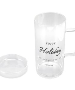 Alternative view of Naroote Letter Pattern Clear Glass Tea Cup Gift Coffee Cup 700ml with Lid for Water (holiday) holiday