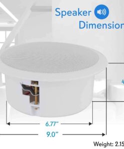 6.5” Ceiling Wall Mount Speaker - Full Range Woofer Speaker System 1.5'' Tweeter Cup Flush Design w/ 60Hz-16kHz Frequency Response 120 Watts Peak & Template for Easy Installation - Pyle PDICS6 White 6.5 " 12 51SYbiC5LlL