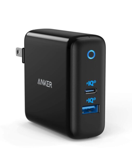 Anker 60W PIQ 3.0 & GaN Tech Dual Port Charger, PowerPort Atom III (2 Ports) Charger with a 45W USB C Port, for USB-C Laptops, MacBook, iPad Pro, iPhone, Galaxy, Pixel and More Black