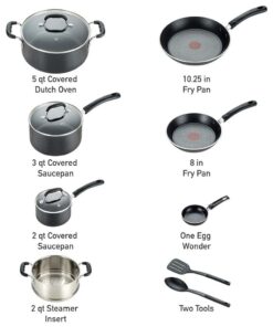 Alternative view of T-fal Experience Nonstick Cookware Set 12 Piece Induction Oven Safe 350F Pots and Pans, Dishwasher Safe Black 12-Piece Induction Nonstick