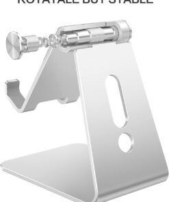 Adjustable Cell Phone Stand, OMOTON Aluminum Desktop Cellphone Stand with Anti-Slip Base and Convenient Charging Port, Fits All Smart Phones, Silver 22 51T1jTAvjL