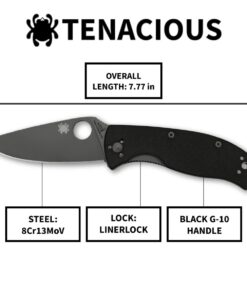 Spyderco Tenacious Folding Utility Pocket Knife with 3.39" Black Stainless Steel Blade and Durable G-10 Handle - Everyday Carry - PlainEdge - C122GBBKP 39 51T5Sk00oKL