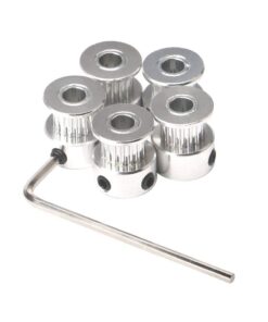 Houkr 6PCS Aluminum 20Teeth GT2 Timing Belt Pulley 5mm Bore 6mm Width, Synchronous Wheel for 3D Printer Width 6mm Timing Belt and M4 Wrench, for RepRap 3D Printer Prusa I3 20 Teeth 5mm bore 11 51T7JT88RUL