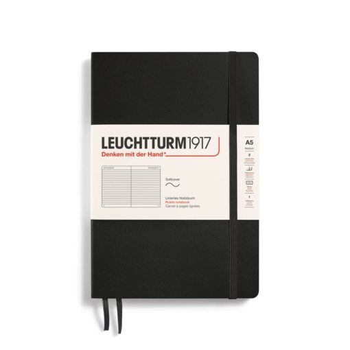 LEUCHTTURM1917 - Medium A5 Ruled Softcover Notebook (Black) - 123 Numbered Pages Medium (A5) Black