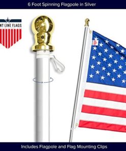 Front Line Flags Flag Pole: 6' Ft Silver Aluminum Flagpole | Spinning and Tangle-Free | Heavy Duty | Wind Resistant and Rust Free Silver Wall Mount Flag Pole P/N FL6S 6ft Silver (Pole Only) 22 51THzONVBzL