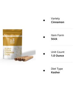 Slofoodgroup Ceylon Cinnamon Sticks - Pure Ceylon Cinnamon Quills 5 Inch Cut Cinnamon Spice from Sri Lanka, True Cinnamon - Cinnamomum Verum, 1 OZ. 1 Ounce (Pack of 1) 20 51TUAOD9OlL