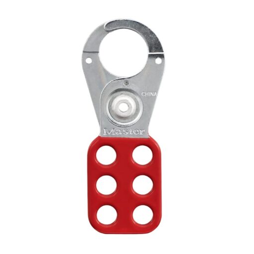Master Lock 420 Lockout Tagout Hasp with Vinyl-Coated Handle, Red 1" Inside Jaw Diameter