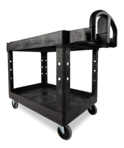 Alternative view of Rubbermaid Commercial Products Heavy-Duty 2- Shelf Utility Cart, Ergo Handle, Lipped Shelves, Large, Black (FG454600BLA) 2-Shelf