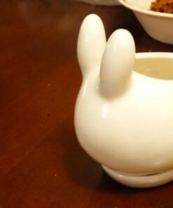 MyGift Mini Ceramic Bunny Planter, Decorative Rabbit Design White Small Flower Pot Succulent Planter with Detached Saucer 23 51TuDIlESBL