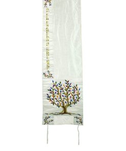 Yair Emanuel Multicolor Tree of Life Design Embroidered Raw Silk White Tallit Set 5 51U058GVGmL