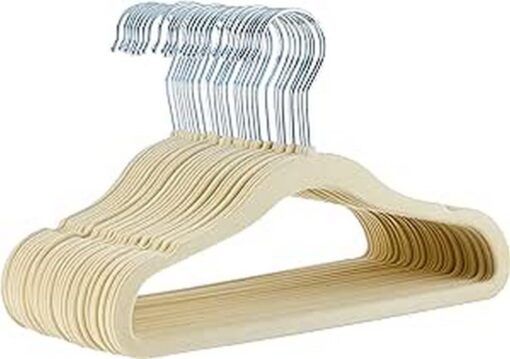 Amazon Basics Kids Velvet, Non-Slip Clothes Hangers, Pack of 30, Baby Size 11.6 inches, Beige 30-Pack