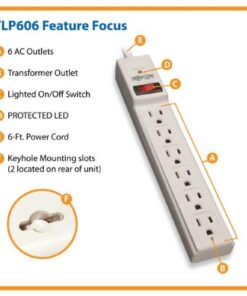 Alternative view of Tripp Lite 6 Outlet Surge Protector Power Strip 6ft Cord 790 Joules LED & INSURANCE (TLP606) Off White