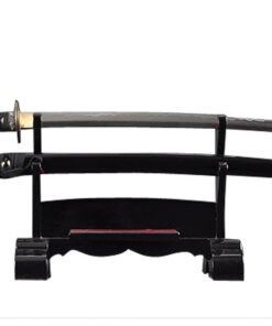 Alternative view of Handmade Sword - Fully Functional Samurai Katana Sword, 1045 Carbon Steel, Hand Forged Heat Tempered, Full Tang, Sharp, Brass Musashi Tsuba, Black Scabbard