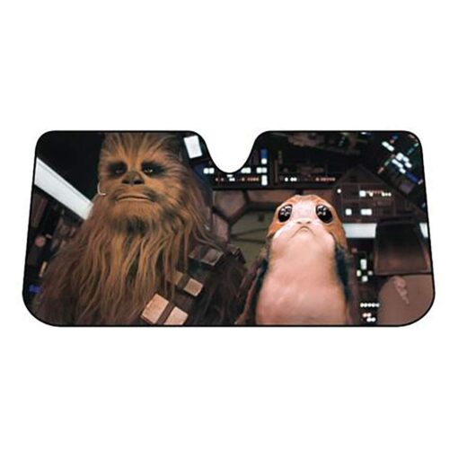 Plasticolor 003848R01 Star Wars Chewbacca Chewie and PORG Accordion Sunshade for Your Auto Car Truck SUV Vehicle - Universal Fit Sunshade