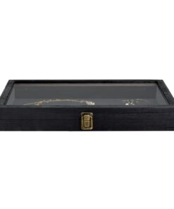 MOOCA Wood Tempered Glass Top Jewelry Display Case Accessories Storage Box with Metal Clasp, Wooden Jewelry Tray for Collectibles, Home Organization, Black 9 51UsCCsuugL
