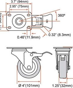 Alternative view of Online Best Service 4 Pack Caster Wheels Swivel Plate On Red Polyurethane Wheels (4 inch with Brake) 4 inch with Brake