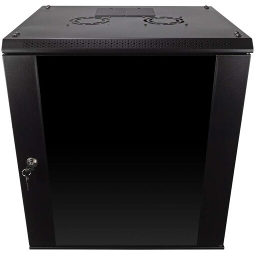 NavePoint 12U Server Rack Enclosure with Glass Door, Cooling Fan, Locks, & Removable Side Panels - 12U Wall Mount Network Cabinet 19 Inch Rack 17.7 Inches Deep