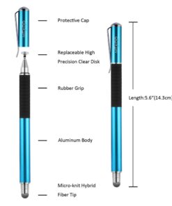 Alternative view of Mixoo 2-in-1 High Precision Stylus (Disc & Fiber Tips 2 in 1 Series), Extra with 3 Replaceable Tips, Compatible with Capacitive Touch Screen Devices (Blue) Blue