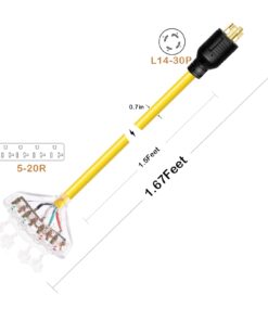 30 amp to 20 amp Adapter 110 RV Distribution Locking Cord NEMA 14-30P Male to 4X 5-20R 1.5 FT Household Outlet Female with Dust Protection Caps L14-30P 4X 5-20/5-15R 4 Prong 12 51W1litkhrL
