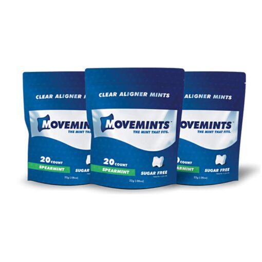 Movemints Clear Aligner Mints - Patented Aligner Seating Mints - Edible Alternative to Aligner Chewies - Xylitol Mints for Dry Mouth - Spearmint Flavor (3 Pack) 20 Count (Pack of 3)