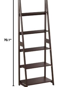 Amazon Basics Modern 5-Tier Ladder Bookshelf Organizer, Solid Rubberwood Frame, Espresso Finish, 14 D x 24.8 W x 70.1 H in 29 51W9OjsuwZL