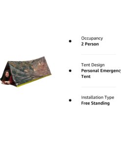 Grizzly Gear Emergency Thermal Tent- Reflective Mylar Survival Shelter- XL Size Waterproof Tube Tent Retains Heat and Fits 2 Adults in All Weather 1 Pack 7 51WDLeCFUML