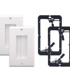 VCE Brush Wall Plate with Bracket, Cable Pass Through Insert with UL Listed Single Gang Decorator Cover for Low Voltage Cables, Cord Hider for Wall Mount TV, Home Theater System, White (2-Pack)
