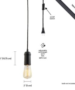 Edison 1-Light Plug-in Pendant, Matte Black, Black Woven Fabric Cord, in-Line On/Off Switch,65114 22 51WWXYvraRL