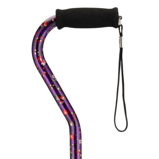 NOVA Designer Walking Cane with Offset Handle, Lightweight Adjustable Walking Stick with Carrying Strap Purple Bliss Design