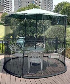 HomeRoots 9' Patio Umbrella Outdoor Table Bug Screen Mesh Black Mosquito Net Canopy Curtains Adjustable Enclosure Large Umbrella Hanging Tent 100% Polyester Light Weight Mosquito Netting 24 51WorkffKqL