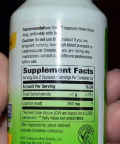 Nature's Way Licorice Root Capsules for Adults, Traditional Digestive Health Support Supplement*, 900 mg per serving, 100 Vegan Capsules 29 51X6r1sL0LL