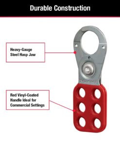 Master Lock 420 Lockout Tagout Hasp with Vinyl-Coated Handle, Red 1" Inside Jaw Diameter 10 51XFNfVasSL