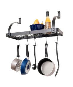 Alternative view of Rack It Up 24" Solid Frame Bookshelf Wall Rack w 8 Hooks Steel Gray Hammertone