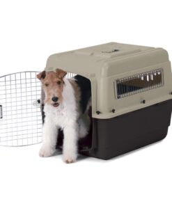 Petmate Ultra Vari Dog Kennel for Small to Medium Dogs (Durable, Heavy Duty Dog Travel Crate, Made with Recycled Materials, 28 in. Long) 25 to 30 lbs, Made in USA TAUPE/BLACK 28" 20 51XK6ESPcOL