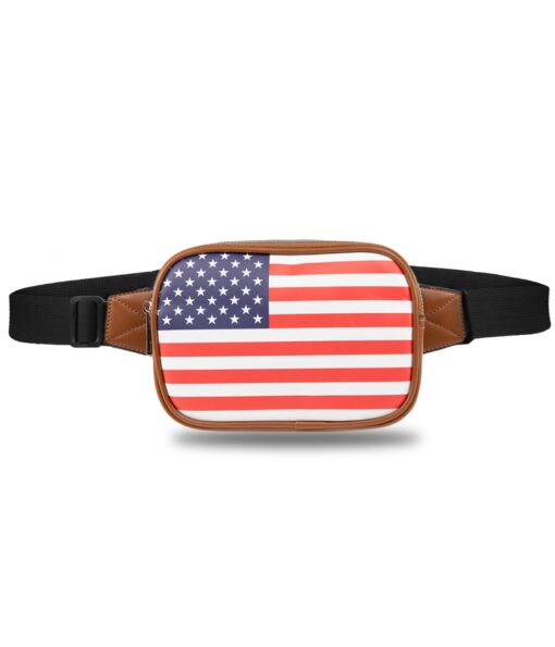 Tipsy Elves American Flag Fanny Packs with Drink Holder - USA Fanny Pack for 4th of July BBQ, Pool Party and Events American Flag (Brown)