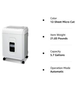 Aurora AU1275MA Professional Grade 12-Sheet Micro-Cut Paper and CD/Credit Card Shredder/ 60 Minutes Continuous Run Time, White/Gray 12-Sheet Micro-cut/60-min Run Time 17 51XZgJ7VxJL